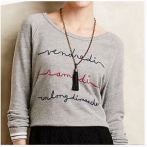 Anthropologie TLA Sweatshirt Embroidered Gray Terry Pullover Crewneck Size M